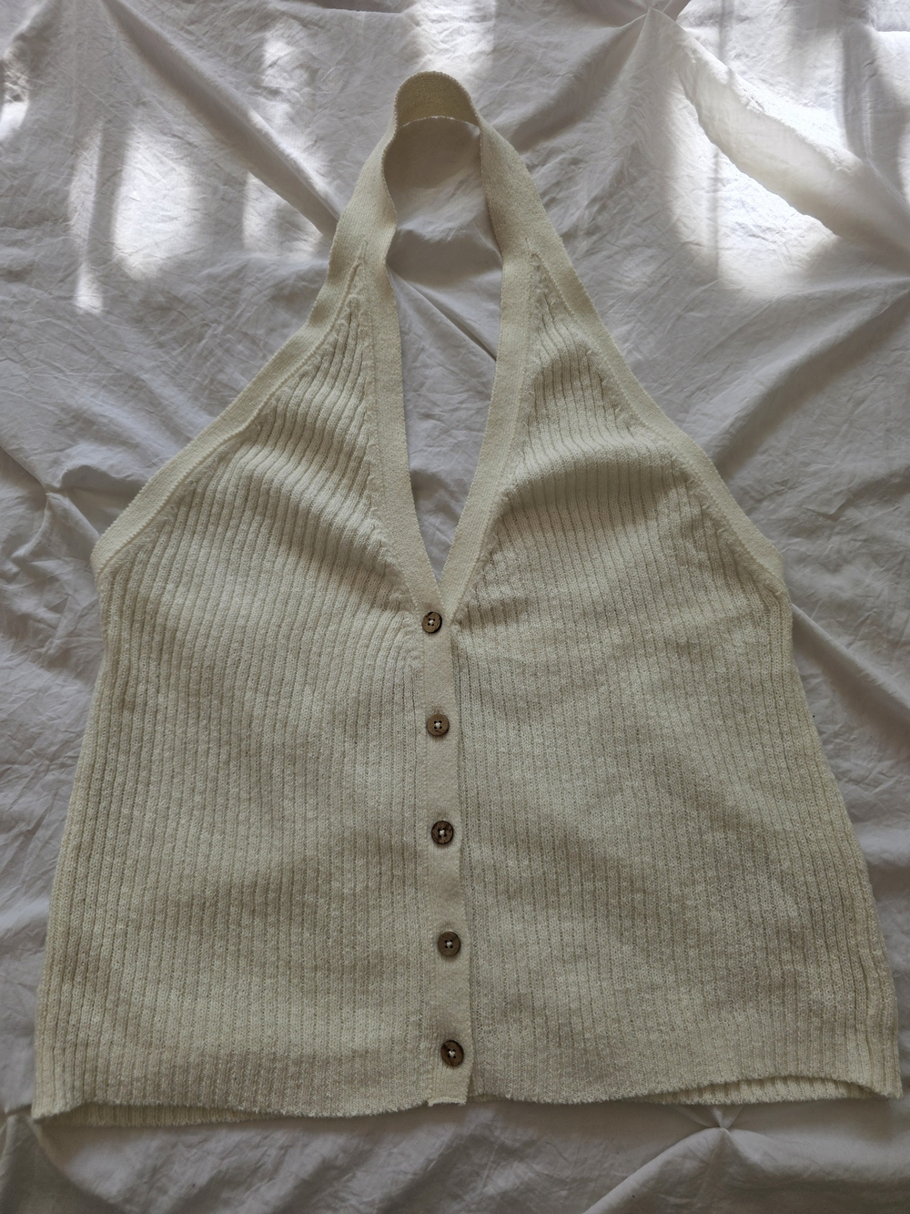 Free People Cream Ribbed Halter Button-Front Camisole